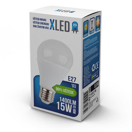 XLED Led Sijalica,E27 -15W,220V,Toplo bela ,2700K,1400Lm